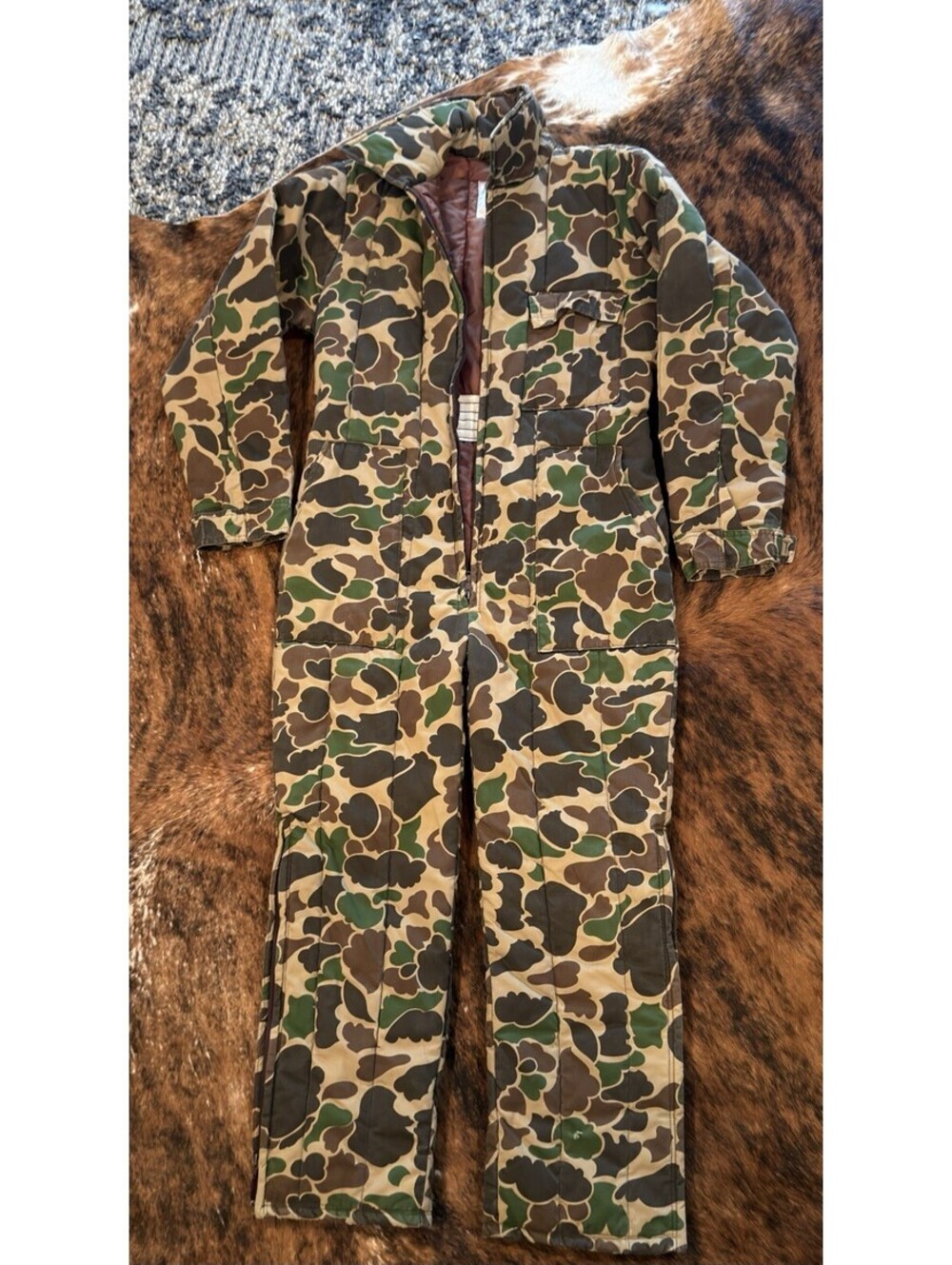 Vintage Trophy Club Duck Camo Insulated Hunting Coveralls Overalls Youth XL